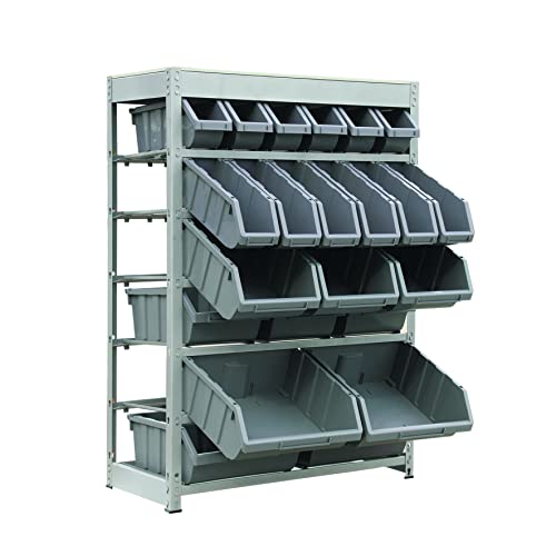 King's Rack Bin Rack Storage System Heavy Duty Steel Rack Organizer Shelving Unit w/ 22 Plastic Bins in 6 tiers - size: 6 Tiers - 22 Bins