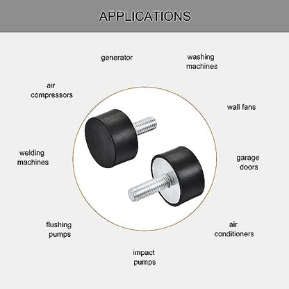 uxcell M8 Rubber Mounts, 4pcs Male Thread Vibration Isolator Shock Absorber, for Garage Motor Air Compressor Car Boat Bobbins, D30mmxH15mm - size: M8xD30mmxH15mm
