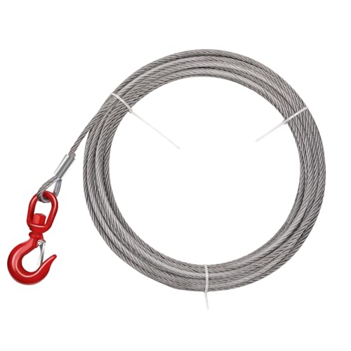 Steel Winch Cable,3/8" x 75' Wire Rope with Swivel Hook,17637 Lbs Breaking Strength,6x19 Strand Core Steel Towing Cable for Tow Truck,Crane,Wrecker - size: 75 ft