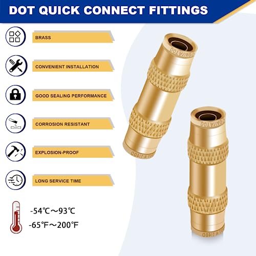 1/4" Brass Push To Connect Fittings, 5PCS DOT Air Line Fitting - color: 5PCS 1/4" Union