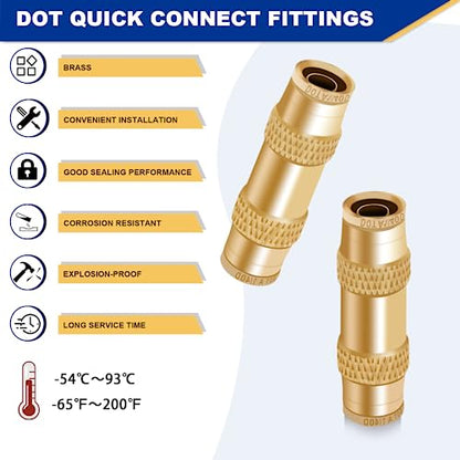 1/4" Brass Push To Connect Fittings, 5PCS DOT Air Line Fitting - color: 5PCS 1/4" Union