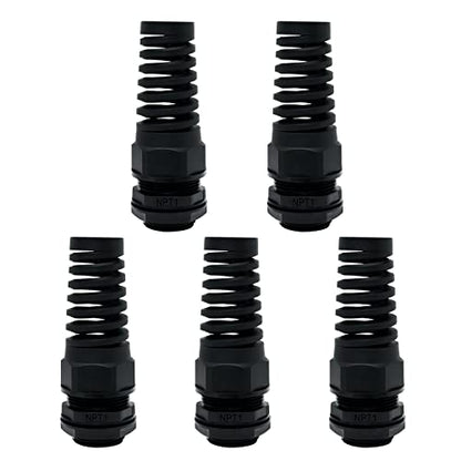 LeMotech 5Pcs NPT 1" IP68 Waterproof Cable Gland Flex Spiral Strain Relief Black Nylon Joint with Gaskets for 18-25mm Wire Thread - color: Black, size: NPT 1" (5-Pack)