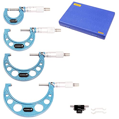 4 Pcs Outside Micrometer Set, Professional Precision Machinist Tool Kit, 0-1"/1-2"/2-3"/3-4" Measuring Range, 0.0001" Graduation, Professional Accuracy for Metalworking & Engineering - size: 4-piece Set (0-1"/1-2"/2-3"/3-4" Range)