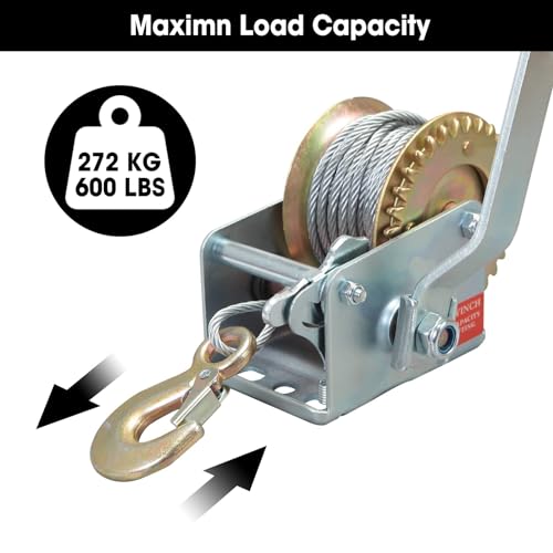 BIG RED ATRT1061CR Torin 600lbs Capacity Manual Hand Crank Winch with 26.3FT Steel Cable (Pack of 6) - size: 600 lbs (Pack of 6), style: Steel Cable