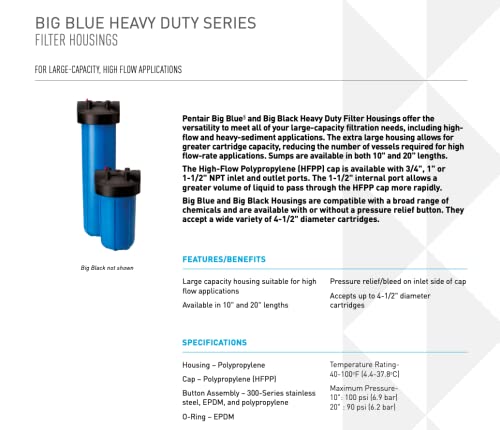Pentair Pentek 150468 Big Blue 20" x 4.5" Filter Housing, NSF Certified - color: Blue, size: 3/4" NPT, style: Standard