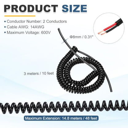 MECCANIXITY 10ft 14AWG Retractable Coiled Coil Cord 300V 105℃ 2 Conductor - size: 10ft x 14AWG, 2 Conductor