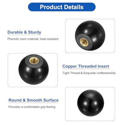 uxcell Threaded Ball Knobs, M5 Female Thread Thermoset Ball Knob 25mm Dia - color: Black, size: M5x25mm
