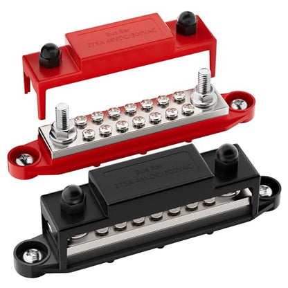 RVBOATPAT 275A Marine Bus Bar 12V Power Distribution Block 2 x 5/16" Terminal Studs and 14 x #8 Screws Positive and Ground Battery BusBar for Automotive Car Boat - style: 275A 2x5/16"(M8) Studs+14 x #8 Screws