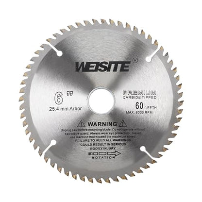 Circular Saw Blade, 6" Outer Dia 60 Teeth 1" Arbor, Wood Tungsten Carbide Tipped () Slitting Saw - (Applications: for Wood Cutting) - size: 150mm x 60T
