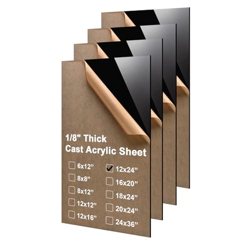 KINLINK 12x24 Acrylic Sheets, 1/8inch (3mm) Black Plexiglass Sheets, Black Plasitc Board with Protective Paper for DIY Project, Craft, Picture Frames, Sign, Weding invitaton, 4 Pack - color: Black, size: 12x24