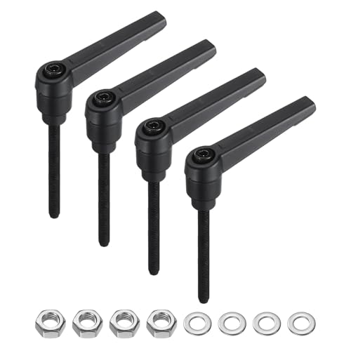 uxcell 4pcs Lever Adjustable Handles M5 x 50mm Metric Male Thread with Nuts Washers, Level Clamping Handle Set Hand Stud Knobs Rotating Screw Handles Bolts with Locking Lever, Black - size: M5 x 50mm