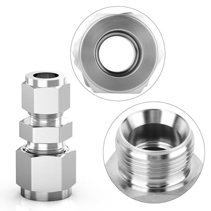 TAISHER 5PCS 304 Stainless Steel Compression Tube Pipe Fitting Connector, 3/8" Tube OD x 1/4" Tube OD - size: 3/8" OD x 1/4" OD