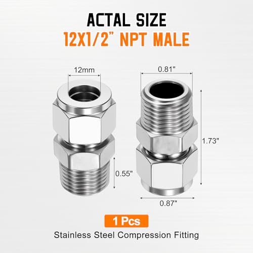 12mm OD Compression x 1/2" NPT Male Union Coupling Connector - size: 1/2"OD Compression x 1/2" MNPT