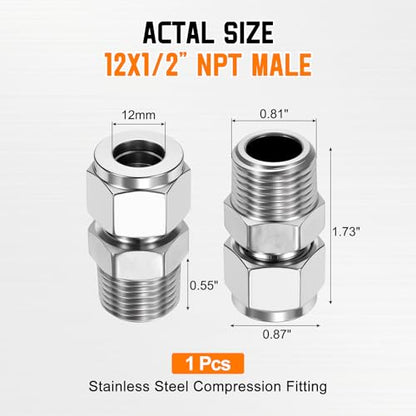 12mm OD Compression x 1/2" NPT Male Union Coupling Connector - size: 1/2"OD Compression x 1/2" MNPT