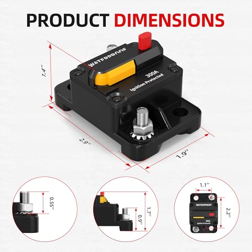 300 Amp Circuit Breaker with Manual Reset, Waterproof DC 12V-48V Breaker for Heavy-Duty Winch, Inverter, Truck, Boat, 300A 12V Circuit Breaker Battery Disconnect Switch - style: 300A