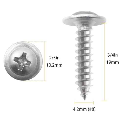 JEGONFRI 200PCS #8 x 3/4" 410 Stainless Steel Self Tapping Wood Screws - size: #8 x 3/4" Single, style: Self-tapping - Truss