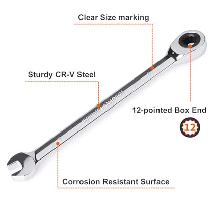 Egofine 6mm Ratcheting Combination Wrench Metric, Industrial Grade Gear Spanner with 12-Point Design, 72-Tooth Ratchet, Chrome Vanadium Steel - size: 6mm