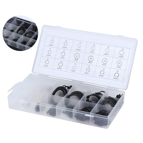 300Pcs Snap Ring Set, 2-32mm/0.08-1.26in E Clip Circlip Kit External Retaining Ring Assortment Set with Plastic Storage Case Metal Auto Parts Repair for Bearings Gears Pulleys