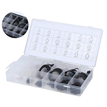 300Pcs Snap Ring Set, 2-32mm/0.08-1.26in E Clip Circlip Kit External Retaining Ring Assortment Set with Plastic Storage Case Metal Auto Parts Repair for Bearings Gears Pulleys
