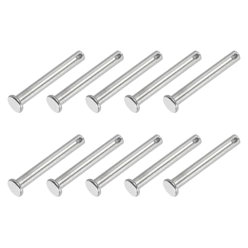 PATIKIL 6 x 45 mm Single Hole Clevis Pins, 10 Pcs 304 Stainless Steel Flat Head Pin for Hitch Pin Lock Link Hinge Systems, Silver - size: 6 x 45 x 41 mm