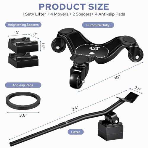 KEDSUM Furniture Dolly, 1150LBS Furniture Lifter Tool Set, 10" Heavy Duty Moving Dolly with 3 Wheels, Used for Moving Sofa, Piano, Cabinet - size: 10 inch