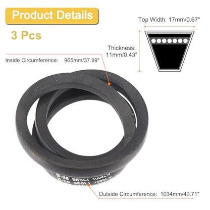uxcell 3 Pack B38 Classic Wrapped V-Belt, 41" Outside Circumference, Black - size: B38