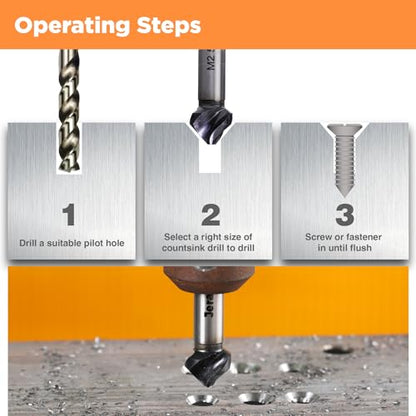 1/4"-3/4" M2 HSS Countersink Drill Bit Set 5 Pcs - size: Countersink Set (5 PCS)