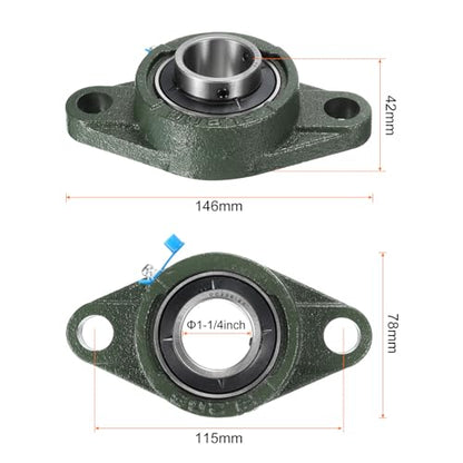 uxcell 2pcs UCFL206-20 Pillow Block Bearings 1-1/4 inch Bore Self Alignment, Solid Cast Iron Base Mounted Chrome Steel Bearings - size: UCFL206-20