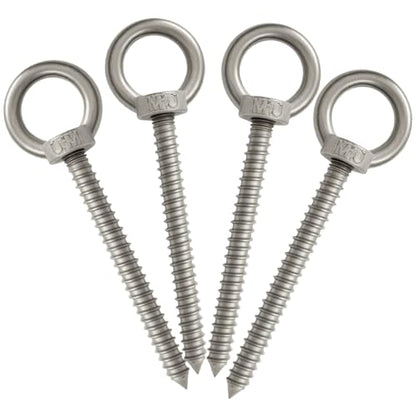4pcs Heavy Duty Screw Eye Hooks M10-5.7 Inch Self Tapping Stainless Steel Eyelet Screw with 850 LBS Load Capacity for Hanging, Hammock & Swing Chair - size: 5.7 Inch