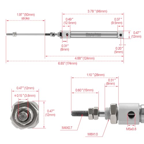 Heschen Stainless Steel Slim Air Pneumatic Cylinder, CDJ2B 10-50, M5 Port, 10mm Bore, 50mm Stroke, Double Acting Single Rod - size: 50mm Stroke