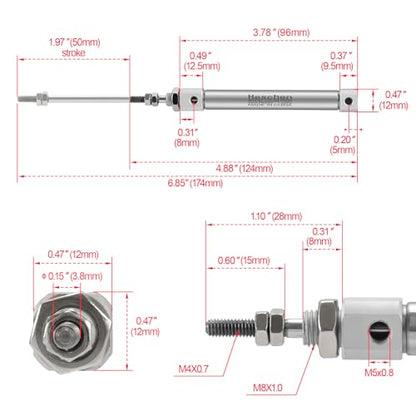 Heschen Stainless Steel Slim Air Pneumatic Cylinder, CDJ2B 10-50, M5 Port, 10mm Bore, 50mm Stroke, Double Acting Single Rod - size: 50mm Stroke