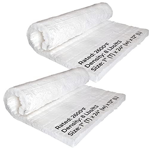 2 Pcs Ceramic Fiber Insulation Blanket 8# Density 2600F, 1" Thick x12"x 24" - size: 1" Thick x 12" x 24" - 2 Piece