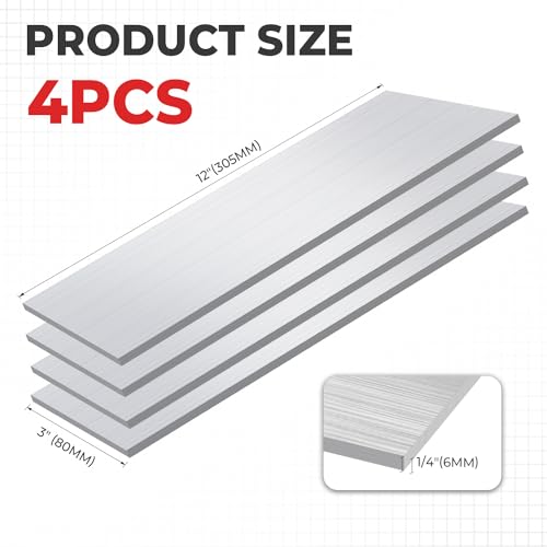 6061 Aluminum Flat Bar, 1/4" x 3.15" x 12" Rectangle Aluminum Bar Stock, T6511 Solid Mill Stock for Industrial Building, DIY Projects, Metal Crafting and Fabrication（4 Pcs ） - size: 1/4" x 3.12" x 12"