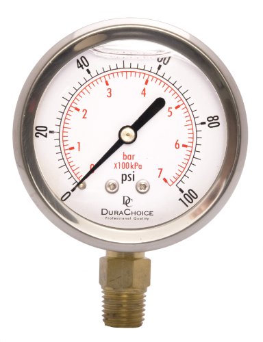 2-1/2" Oil Filled Pressure Gauge, Stainless Steel Case, 0-100 PSI, 1/4" NPT - size: [0-100 PSI]