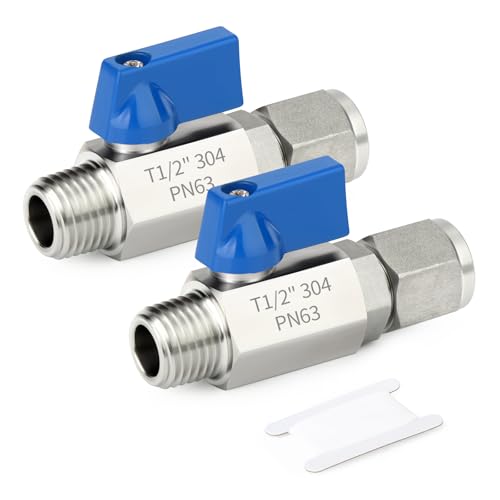 TAISHER 2PCS 304 Stainless Steel Compression Mini Ball Valve Shut Off Switch, 1/2" Tube OD x 1/2" NPT Male - size: 1/2" OD x 1/2" NPT
