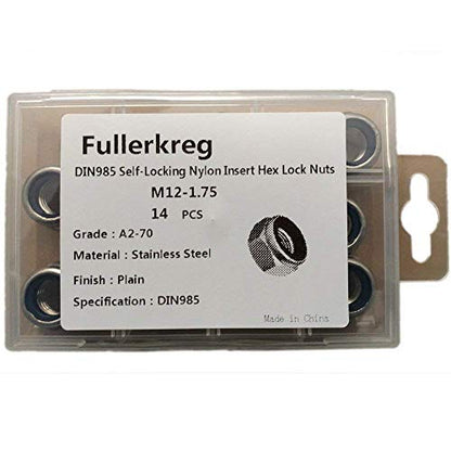 Fullerkreg M12x1.75mm Self-Locking Nylon Insert Hex Lock Nuts - size: M12 14Pcs