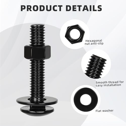 3/8-16 x 2 Carriage Bolt Kit, Stainless Steel 304 Carriage Bolts Screws with Hex Nuts & Flat Washers, Round Head Square Neck, Full Thread, Black Finish, 4 Sets - size: 3/8-16 x 2"