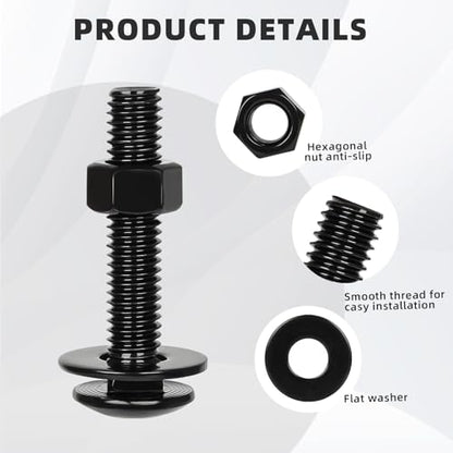 3/8-16 x 2 Carriage Bolt Kit, Stainless Steel 304 Carriage Bolts Screws with Hex Nuts & Flat Washers, Round Head Square Neck, Full Thread, Black Finish, 4 Sets - size: 3/8-16 x 2"