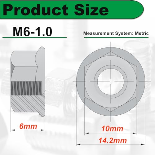 40pcs M6 Flange Nut, M6-1.0mm Hexagon Serrated Flange Nuts - size: M6-1.0