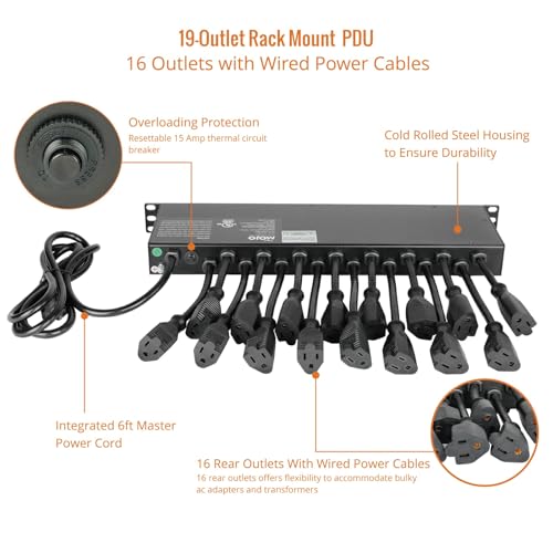 Tecmojo 1U Rack Mount 19 Outlet PDU Power Distribution Unit Circuit Breaker fits 19-inch AV/Network/Server Cabinet/Closet/Enclosure(SKU# 13111901) - size: 19 Outlets/12A/USB+Overloading Protection