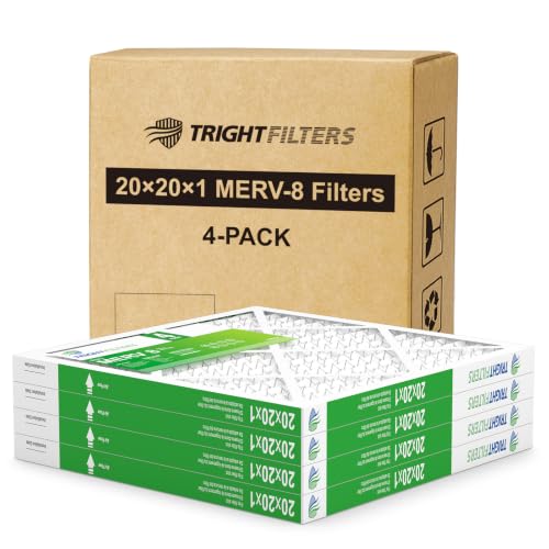 TRIGHTFILTERS 20x20x1 Air Filter 4 Pack, MERV 8 Pleated Dust Defense Air Filters Replacement Air Conditioner HVAC AC Furnace Filter, Durable and Lightweight - size: 20x20x1
