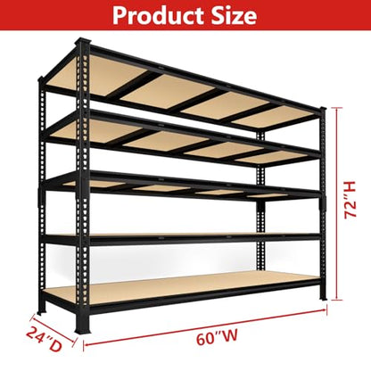 PrimeZone 60" W X 24" D X 72" H Heavy Duty Garage Storage Shelves, 3000 LBS - size: 60" W x 24" D x 72" H