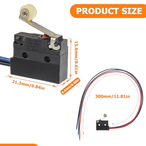 2 Pack Micro Limit Switch 6A 12V DC Micro Switch - size: 5A, Roller Lever