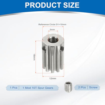 uxcell 1 Mod 10T Spur Gear 5mm Bore, 304 Stainless Steel Pinion Gear - size: 1 Mod 10T, 5mm