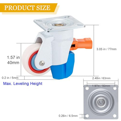 Leveling Casters Wheels Set of 4, Heavy Duty 580LBS Load, 1.5 Inch