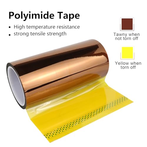 BOMEI PACK Polyimide Tape, 1 Pack High-Temperature Resistant Tape 8inch x 33m(108ft), No Residue Heat-Resistant Tape for Electric Task, 3D Printing, Soldering, Sublimation, Masking Sealer Machine