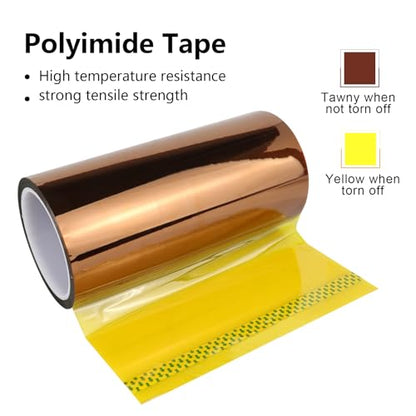 BOMEI PACK Polyimide Tape, 1 Pack High-Temperature Resistant Tape 8inch x 33m(108ft), No Residue Heat-Resistant Tape for Electric Task, 3D Printing, Soldering, Sublimation, Masking Sealer Machine