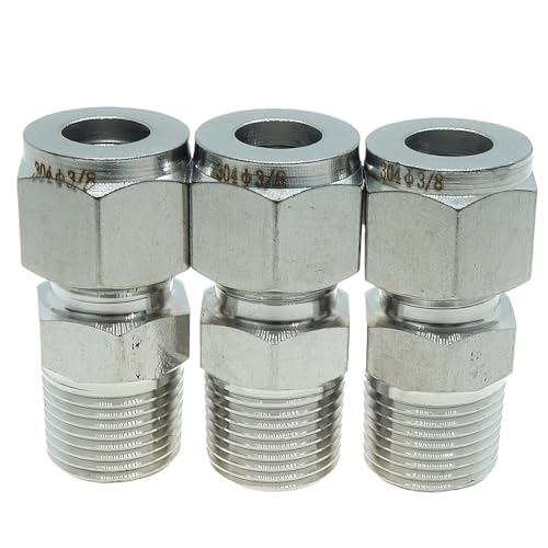 3 Pcs 3/8" Tube OD x 3/8" NPT Male Pipe Double Ferrule Compression Fitting Straight Adapter Connector 304 Stainless Steel,1000 Psi - size: 3/8"OD x 3/8"NPT, style: 3 pcs