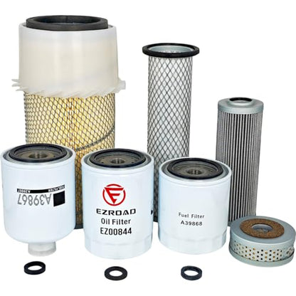 EZROAD Maintenance Filter Kit Compatible with Case 580B w/L 4 3.1L 3081cc A146696 51760 A42242 A39868 A39867 A42274 Engine Lube Hydraulic Power Steering Fuel Primary Secondary Spin On Outer Inner Air