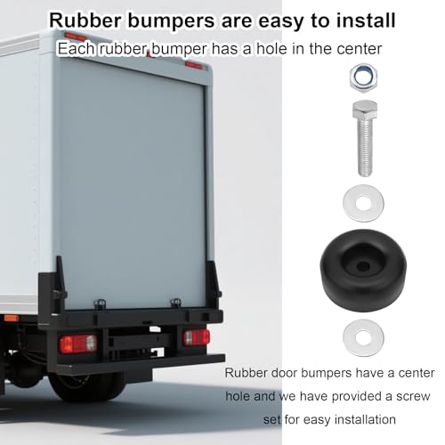 4pcs Trailer Ramp Door Rubber Bumpers, 2.5in Round Bump Truck Cargo Stops with Screws Nuts Spacers, Rubber Pads for Shock Absorption Replacement Parts Accessories